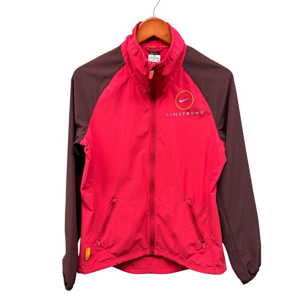 Nike Livestrong Track Jacket Womens S Red Brown Full Zip Running Athletic